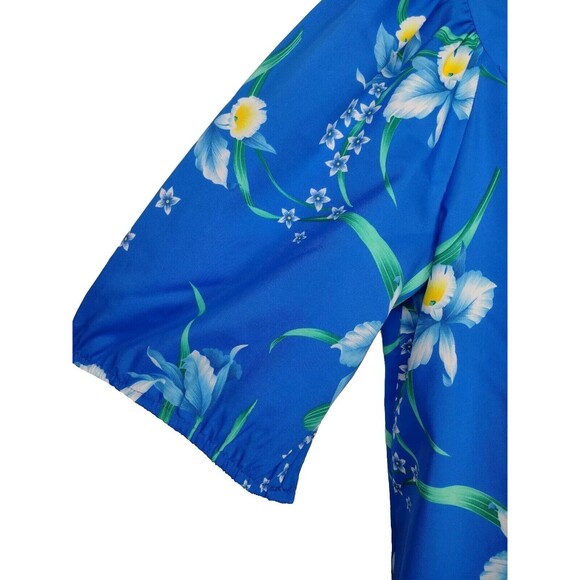 Hukilau Fashions Womens Mumu Tropical Hawaiian Dress Vibrant Blue Floral L Vtg - Picture 8 of 16
